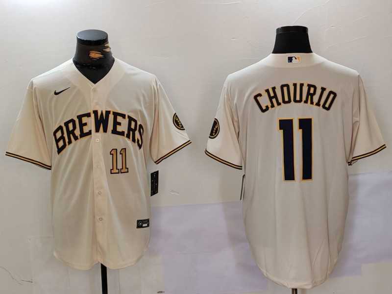 Milwaukee Brewers #11 Jackson Chourio Cream Stitched Cool Base Nike Jerseys->mlb womens jerseys->MLB Jersey